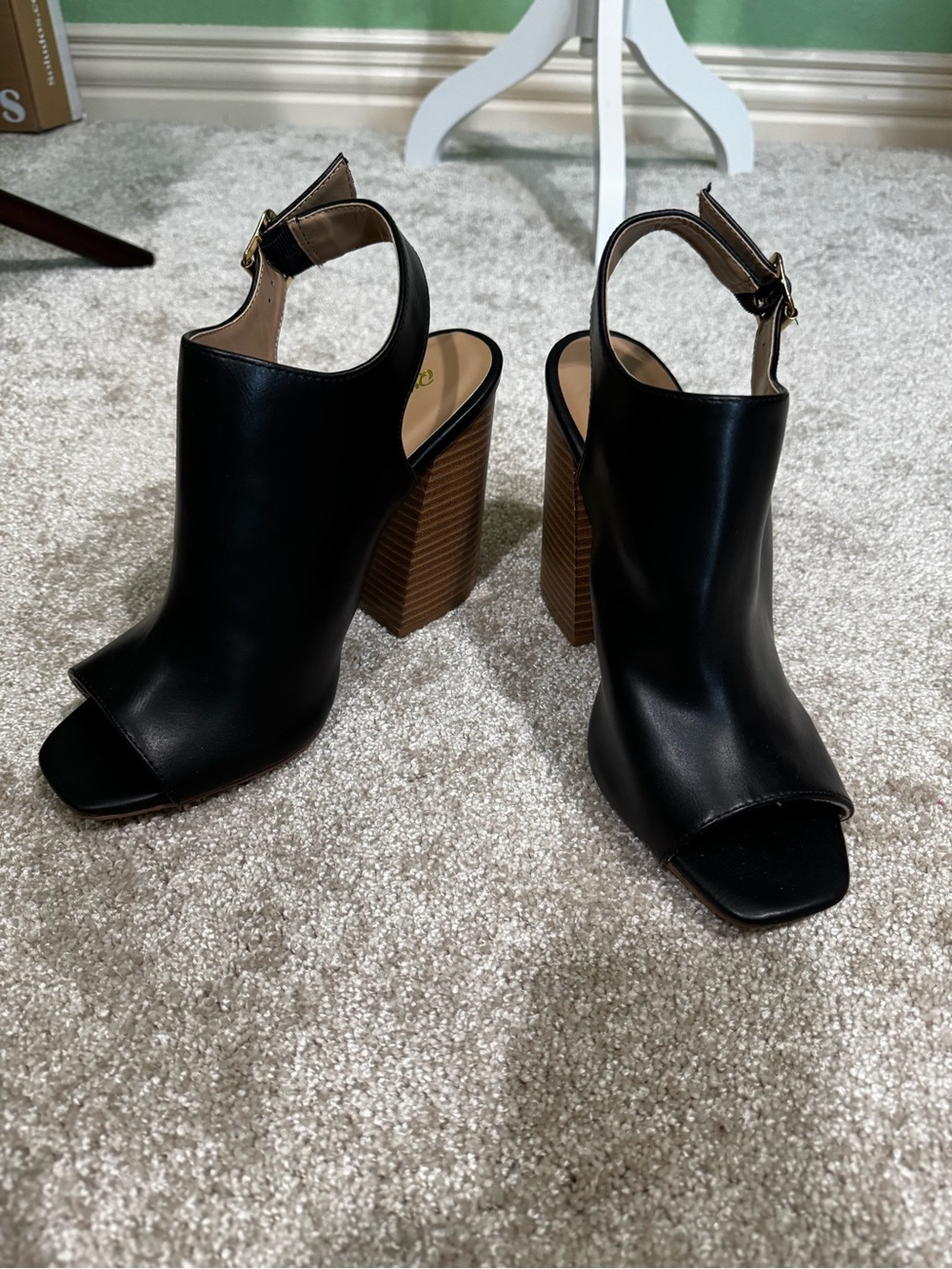 Qupid Black Open-Peep Toe Block Heel Slingback
